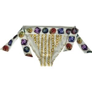 Gottex Bikini Bottom Jewel and Gold Chain Print Tie Sides NEW with tags